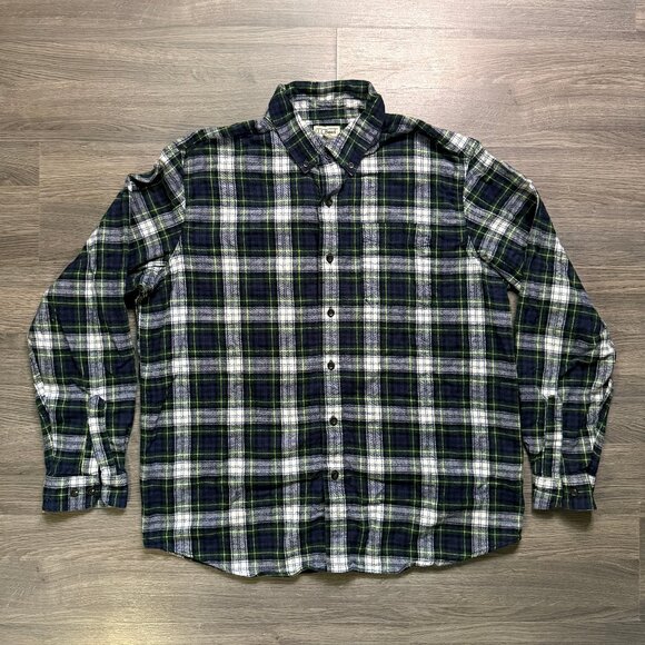 L.L. Bean Men’s Scotch Plaid Flannel Shirt - Green/Navy/White - Picture 1 of 5